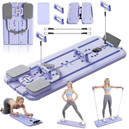 Pilates Board Faltbarer, Multifunktionales Pilates Reformer für Zuhause | Reformer Pilates Maschine, Pilates Set für Zuhause mit Bauchtrainer, Automatischer Rückprall, Push up und Spannseil
