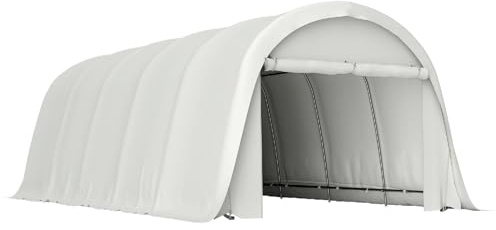 DecHome - Gazebo Auto per Esterno Tenda Garage Moto Bici 3.6x7.2 m, con Porta Avvolgibile, Crema