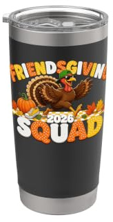 Friends Giving Squad 2026 Groovy Turkey Pumpkin Thanksgiving Doppelwandiger Edelstahl-Thermobecher