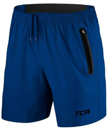 TCA Herren Elite Tech Leichte Laufhose Gymshorts Trainingsshorts und Laufshorts mit Reißverschlusstaschen - Sporthose Herren Kurz - Blau, M