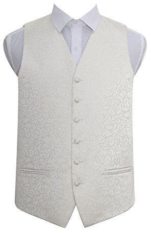DQT Swirl Patterned Men's Formal Casual Wedding Tuxedo Waistcoat Vest - Ivory 50