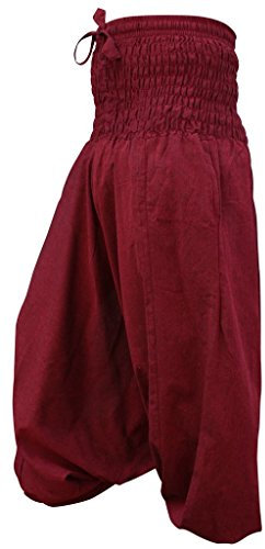 SHOPOHOLIC FASHION Aladdin Harem Pants Boho Baggy Trousers Loose Fit Yoga Hippie Clothes, Maroon