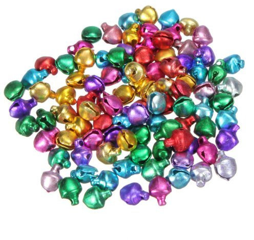 Mixed color 100Pcs Christmas Jewelry Mini Iron Beads Jingle Bell Pendant Charms Decor Xmas