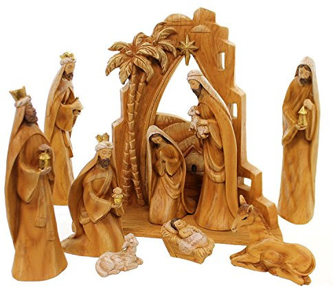 Roman römischen 31378 9pc Set 30,5 cm geschnitzt Krippe mit Szene zurück Drop, Faux Holzmaserung