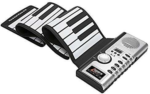 Roll Up Piano Portable Electronic Music Instrument Hand Roll Piano Environmental Silicone Keyboard Horn Kid Adult Toy (61 keys, Silver)