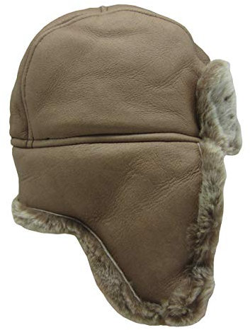 Felltrade Herren Lammfell Schaffell Fliegermütze Chapka Bomber Hut Cappuccino (L)