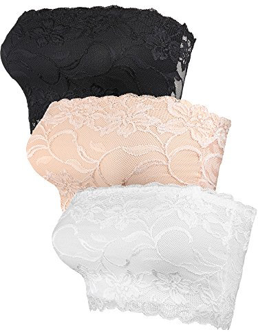 Hestya Womens Full Floral Lace Tube Bra Top Strapless Seamless Stretchy Bandeau, Lace Chest Wrap, L, Multicolour