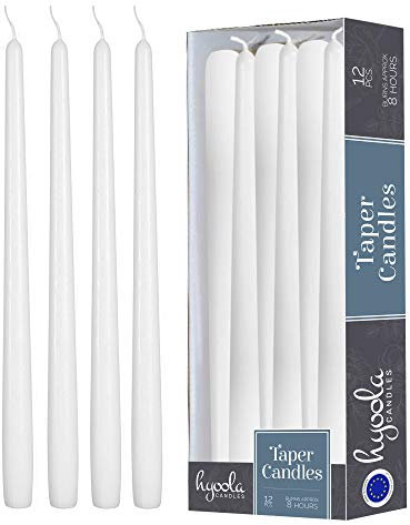 Hyoola Candele Lunghe a Cono 25 cm - Candele Coniche Senza Profumo Antigoccia - Candele Bianche - Candele Lunga Durata 8 ore - Set Candele Affusolate da 12