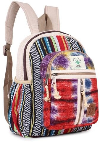 KayJayStyles Handgefertigter Rucksack aus natürlichem Hanf, Nepal, für Damen und Mädchen, klein, leicht, Tagesrucksack, mehrfarbig, 38