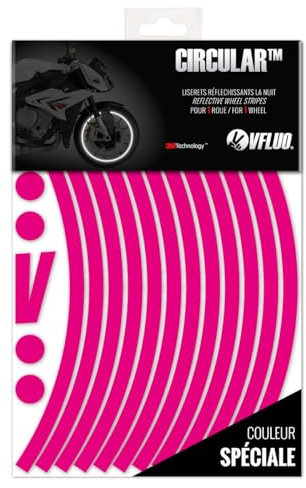 VFLUO - Kit Bandes Stickers Jantes Moto Rétro Réfléchissantes, Autocollants pour 1 Roue, 3M Technology™ - Haute visibilité latérale - Discret et Design - Pose facilitée