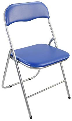 Folding Desk Chair Padded Light Weight Space Saving, Silver Frame, Faux Leather Padded Seat Rectangular Compact Folding Chair for Home Office Party School Library stool Lightweight Foldable (Blue)