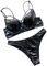 Damen Leder Bikini Set Lackleder Spaghettiträger Push Up BH Bustier Verband High Cut Frauen Zweiteiliger Bademode mit Bikinihose Strandmode L Schwarz 717545 (Damen Zweiteiliger Bademode mit Slip Sex)