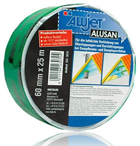 ALUJET - DampfsperrklebebandAlusan für den Innenbreich 60 mm x 25 Meter - Klebeband mit extrem hoher Klebkraft zur luftdichten Verklebung von Dampfbremse und Dampfsperren