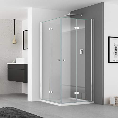 IMPTS Duschkabine faltbar Eckeinstieg 70x70 cm Doppel Duschtür Falttüren Falttürkabine 6mm Sicherheitsglas 185cm Höhe,OHNE Duschwanne