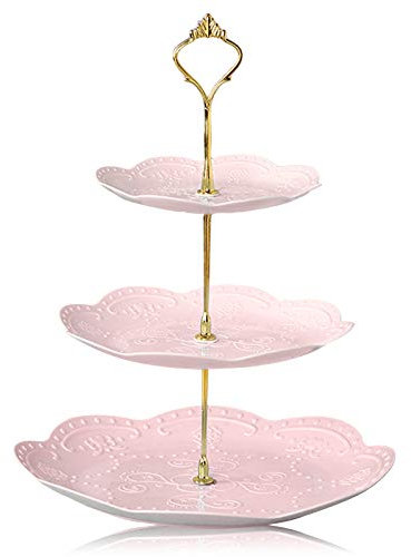 Elinala Alzata per Dolci, Supporto per Cupcake, Espositore per Feste in Plastica Multifunzionale Rimovibile a 3 Livelli per Dessert, Cupcakes, Frutta, Pane, Ecc (Rosa)