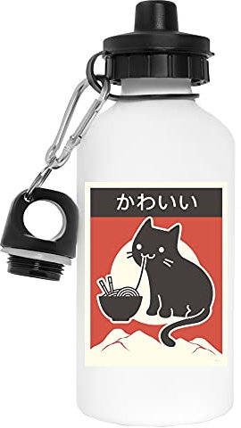 Vintage ▾ Stile Japenese Ramen Gatto Bottiglia d'acqua Bianca Alluminio Riutilizzabile Water Bottle White Aluminium Reusable