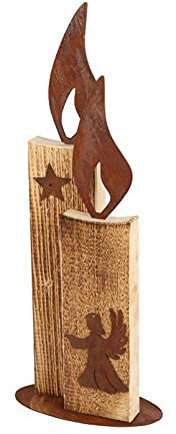 (2 Kerzen Deko Figur) Weihnachtliche Dekoration aus Holz und rostigem Metall, Aufsteller Schneemann, Gesteck mit Windlicht, Engel, Rentier, ...