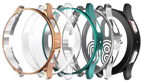 Hianjoo 5 Piezas Funda Compatible con Samsung Galaxy Watch 4 40mm, Suave Cubierta TPU Silicona Goma con Completo Protector Pantalla Carcasa Marco Resistente Rasguños Protectora