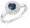 MIORE Schmuck Damen 0.17 Ct Diamant Verlobungsring mit Edelstein Geburtsstein natürlicher runder blauer Saphir umgeben von 44 Pavé Diamant Brillanten zweireihiger Diamantring aus Weißgold 9 Karat 376