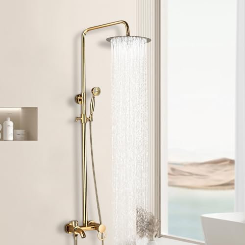 KIOPOWQ Modern Duschsystem Duscharmatur Regendusche Badezimmer Duschset mit Handbrause Duschpaneel Duschset Bad Gold