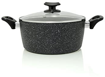 Ignite Cookware 24cm Non Stick Casserole with Glass Lid | Cooking Pot | Stock Pot | PFOA Free Non Stick for Healthy Cooking | Suitable for All Hobs Including Induction | Soup Pot