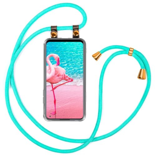 moex Handykette für Oppo Find X5 Lite Hülle mit Band abnehmbar, Handyhülle mit Kette zum Umhängen, Handyband 155 cm lang Stoff Kordel Umhängehülle, Handy Umhängeband, Türkis