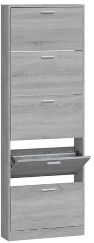 vidaXL Schuhschrank Schuhablage Schuhregal Schuhständer Schuhaufbewahrung Schuhkipper Schuhkommode Grau Sonoma 59x17x169cm Holzwerkstoff