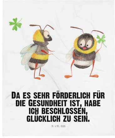 Mr. & Mrs. Panda Kuscheldecke Hummeln Kleeblatt - Geschenk, Tagesdecke, Sofadecke, Wolldecke, Wohndecke, Spruch positiv, Gute Laune, Tiermotive,