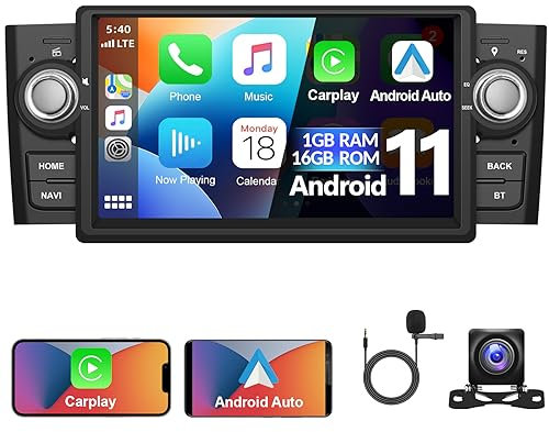 1+16G Autoradio für FIAT Punto 2005-2009/Fiat Linea 2007-2011 mit Kabelloses A-pple Carplay Android Auto,Podofo 7 Zoll Bluetooth Bildschirm Multimedia Radio mit HiFi/SWC/GPS/WiFi/RDS/FM+Rückfahrkamera