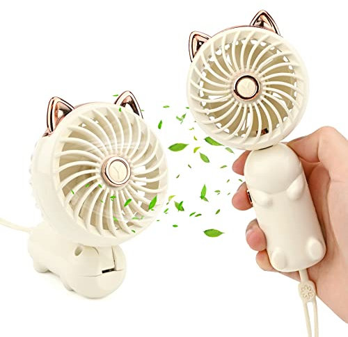 Gukasxi Tragbarer Handventilator Faltbarer Mini USB Ventilator mit Wiederaufladbarem Akku Klein 3-Gang Tischventilator für Büro, Innen, Außen, Reisen, Make-up (Weiß)