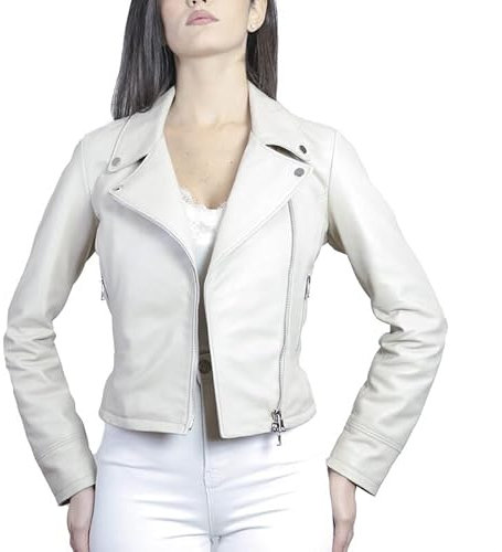 ALBERTO ZACCAGNINI | Giacca artigianale in Vera Pelle donna | Chiodo donna in vera pelle Made in Italy | Giubbotto primaverile | AZ0099 (xl, Lino)