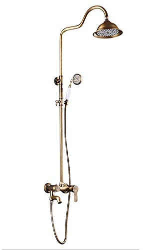 Mischbatterie Brausegarnitur Brausegarnitur Bronze Europäisch und Amerikanisch Retro Gebürstetes Kupfer und Kaltbrausegarnitur Messing-Duscharmatur 10-Zoll-Rundkopf-Spray-Duschsystem 3 Modi Doppellift