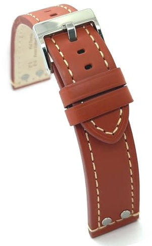 diloy Uhrenarmband geöltes Rindsleder Flieger Pilotenstil mit Nieten – Größen 18mm 20mm 22mm 24mm – Schwarz Dunkelbraun Hellbraun – Sportliches klassisches Design 381 Mittleres Braun 22mm