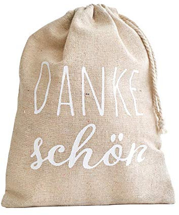 | 3 Geschenkbeutel mit Gruß, Leinensäckchen, Stoffbeutel mit Kordel,Geschenkverpackung aus Leinen-Baumwollstoff - 21x17 cm - (Danke schön)
