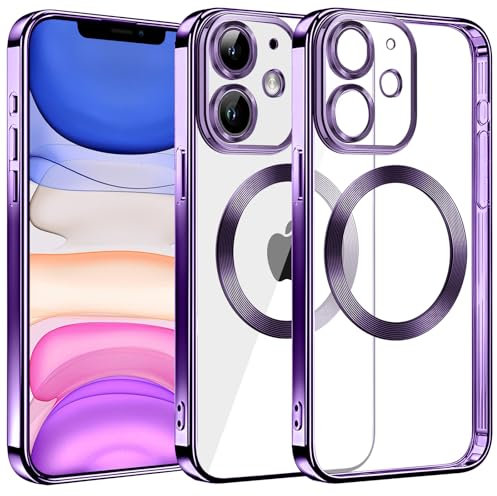 S. Dawezo Klare Magnetische Hülle für iPhone 11, kompatibel mit MagSafe Kabelloses Laden, Militärnorm Schutz, Kratzfest, Stoßfest, Schlanke Transparente Silikonhülle für iPhone 11 Hülle, Lila