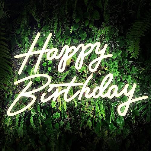 Happy Birthday Sign, Neon Signs Large Size 22.5x14inch Light Up Led Signs for Backdrop with Dimmer Switch 10 Adjustable Brightness Reusable Happy Birthday Neon Sign for Birthday Party (Warm White)