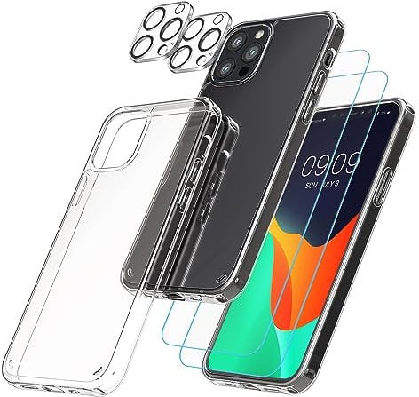 kwmobile 5in1 Set Handyhülle kompatibel mit Apple iPhone 12 Pro Hülle - 1x stoßsichere Schutzhülle 2X Schutzglas Display 2X Kamerschutz Glas - Transparent