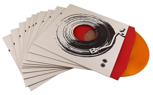 MC DAISON 10 Pezzi Copertina Esterna in CARTONCINO Rigido Bianco con 2 Fori centrali con Serigrafia stilizzata di Un Giradischi per Dischi LP 33 Giri 12 Maxi Single (vinili diam. 30 cm)