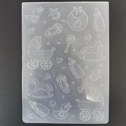 Schablonen für Kartenherstellung, 10,5 x 14,8 cm, niedlicher Baby-Trolley, Hintergrund, Zeichenschablone, Prägeschablone für Kartenherstellung, Blumenmuster, Kunststoff, Scrapbooking, Fotoalbum, Karte