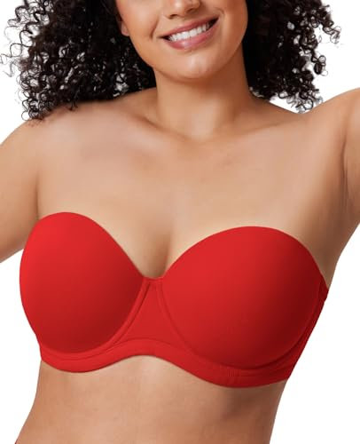 DELIMIRA Damen Trägerloser BH mit bügel Große Größen Seamless Dirndl BH mit Geformte Cups Lippenstift Rot 85C