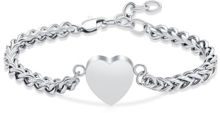 Mnicremation Urnenarmband für Asche, Herz-Medaillon, Einäscherungsarmband, Gedenkmal, verstellbare Asche, Gliederhalter, Armreif, Gliederkette, Damen – Always in my heart, Edelstahl, Kein Edelstein
