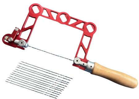 SECHJO 3 Depth Coping Saw Aluminum Alloy Frame Fret Saw with Wire Jigsaws for Stone Ceramic Glass Wood Metal Accurate Cutting+ 12PCS Blades