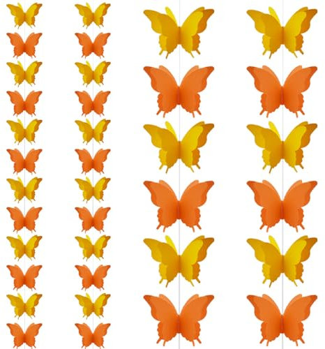Hocansen 4 Stück Papier Schmetterling Banner 2.8mm 3D Schmetterling Girlande Hängende Dekorative Butterfly Banner Wimpelkette Girlande für Hochzeit Geburtstag Party Dekor (Orange/ZHD)