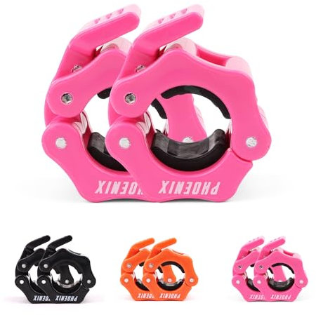 Phoenix Fitness Barbell Clamps - Pair of 1” or 2” Olympic Bar Collars for Weightlifting Bars - Set of 2 Heavy-Duty Barbell Clips - Quick Release Clamps for Home & Gym Training - Pink, 1-inch