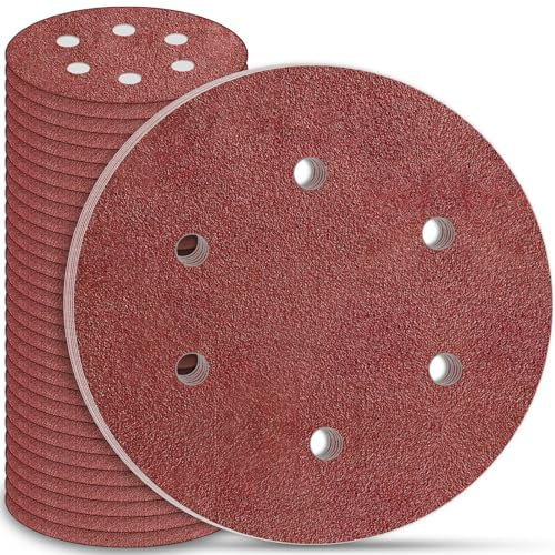STEBRUAM Dischi Abrasivi 225 mm, Carta Abrasiva 30 Pezzi Kit di Carta Abrasivi a 6 fori Rotondi di Carta Vetrata, Grana P60 per Smerigliatrici per Cartongesso e Giraffe Abrasive