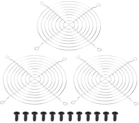 PATIKIL 140mm Fan Grill with Screws, 3 Pack Chrome Plated Iron Frame Ventilator Grills Protector Mesh Dustproof Case Cover for Computer, Silver Tone