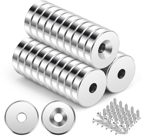 Wzone 12x3mm Neodym Magnete mit Loch 30 Stück Mini Magnete Stark mit Schrauben Flach für Magnetplatte, Küche, Kühlschrank und Werkzeugraum