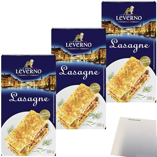 usy Bundle für Leverno Lasagne Italienische Pasta Platten 3er Pack (3x500g Packung) + usy Block