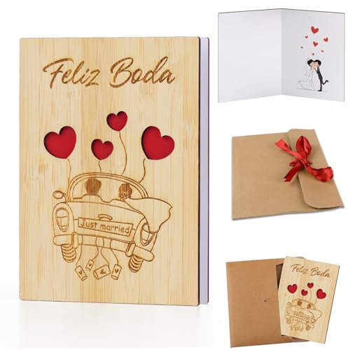 COLOFALLA Tarjeta Felicitación Boda Elegante, Tarjeta Feliz Boda Madera para Escribir, Sobre Boda Hecho a Mano Regalo Postal Boda Matrimonio Tarjeta