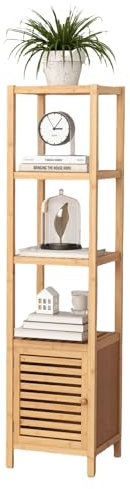 LIFEZEAL Armoire Haute de Salle de Bain en Bambou, Meuble Colonne Avec 3 Étagères Ouvertes, 34 x 33 x 140 cm, pour Couloir, Salon, Naturel